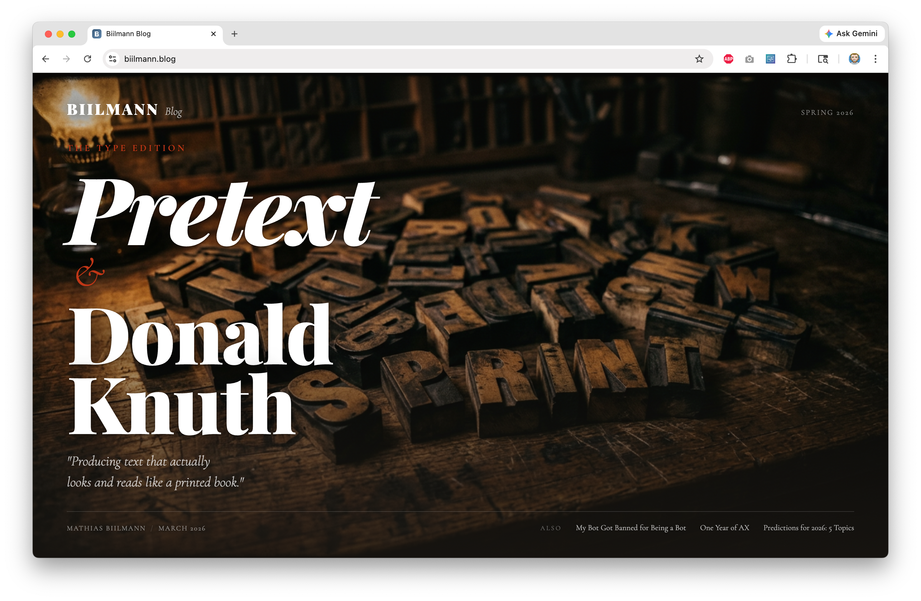 Front page of the blog designed like a magazine cover